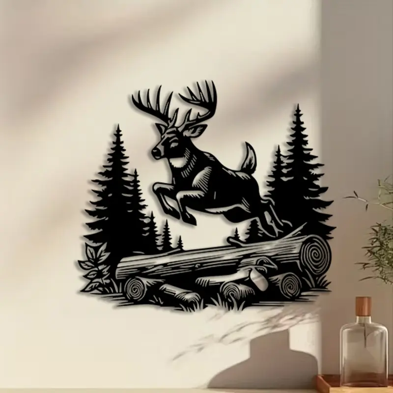 1pc Forest Deer Metal Wall Art, Forest Deer Statue Mural, Perfect for Cafe Wall, Christmas Decor, Modern Home Decor, Ideal Gift for Nature Lovers, Detailed Iron
