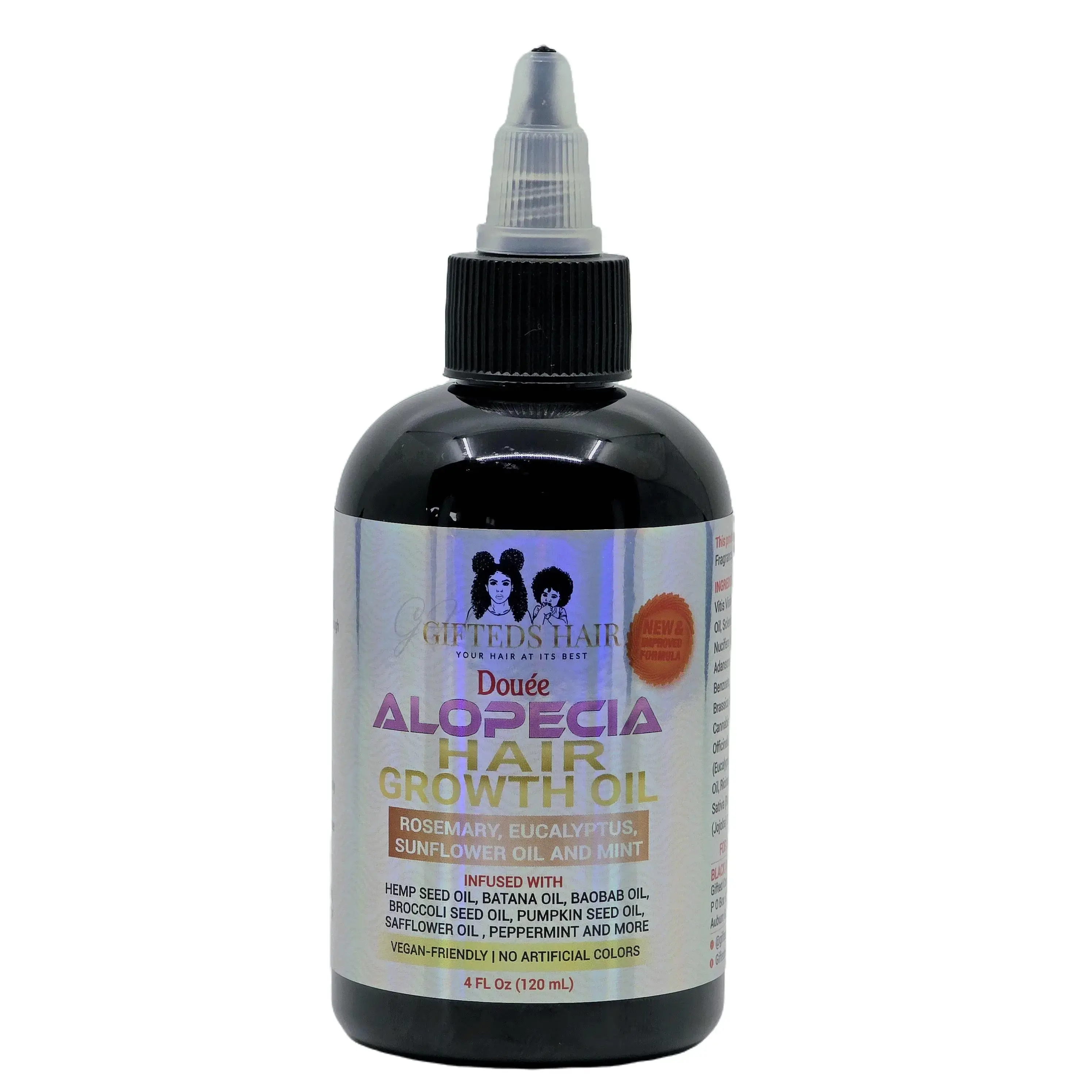 Alopecia Hair Growth Oil 4oz: Sunflower, Safflower, Hemp Seed, Jamaican Black Castor, Batana Oil, Mint, Eucalyptus, Rosemary