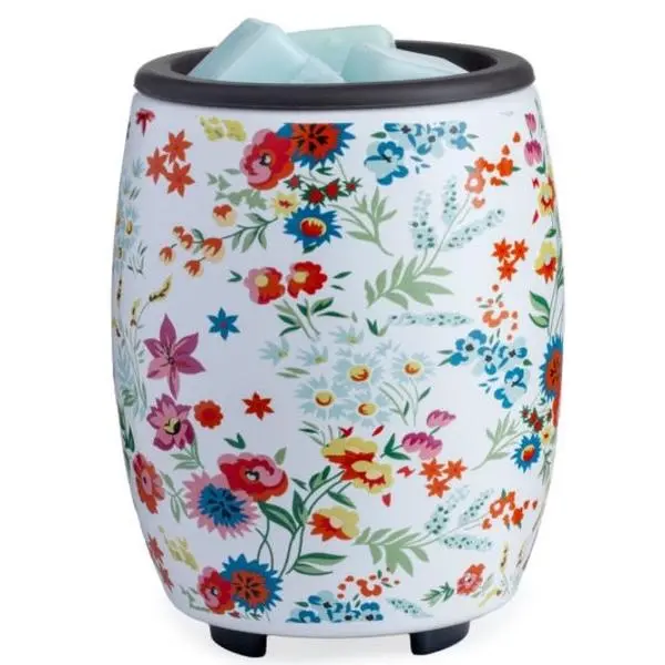 WILDFLOWER Flip Dish Wax Warmer - Porcelain-Ceramic Metal Floral Scented Candle Holder, 120V 60Hz 24W, 3.5" Diameter Decorative Fragrance Dispenser with Switch (Home Supplies, Home Decor)