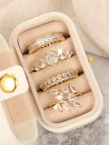 Women's Elegant Rhinestone Decorated Ring Set, Exquisite Trendy Ring Set, Fashionable Jewelry for Women As Engagement Anniversary Wedding Party Decor, Stacking Ring Set, Elegant Exaggerated Ring, Teardrop Bridal Rings