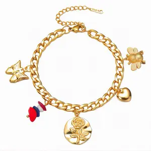 "CHARMS" BRACELET, 18K GOLD PLATED STEEL WATERPROOF & TARNISH RESISTANT (Adjustable)