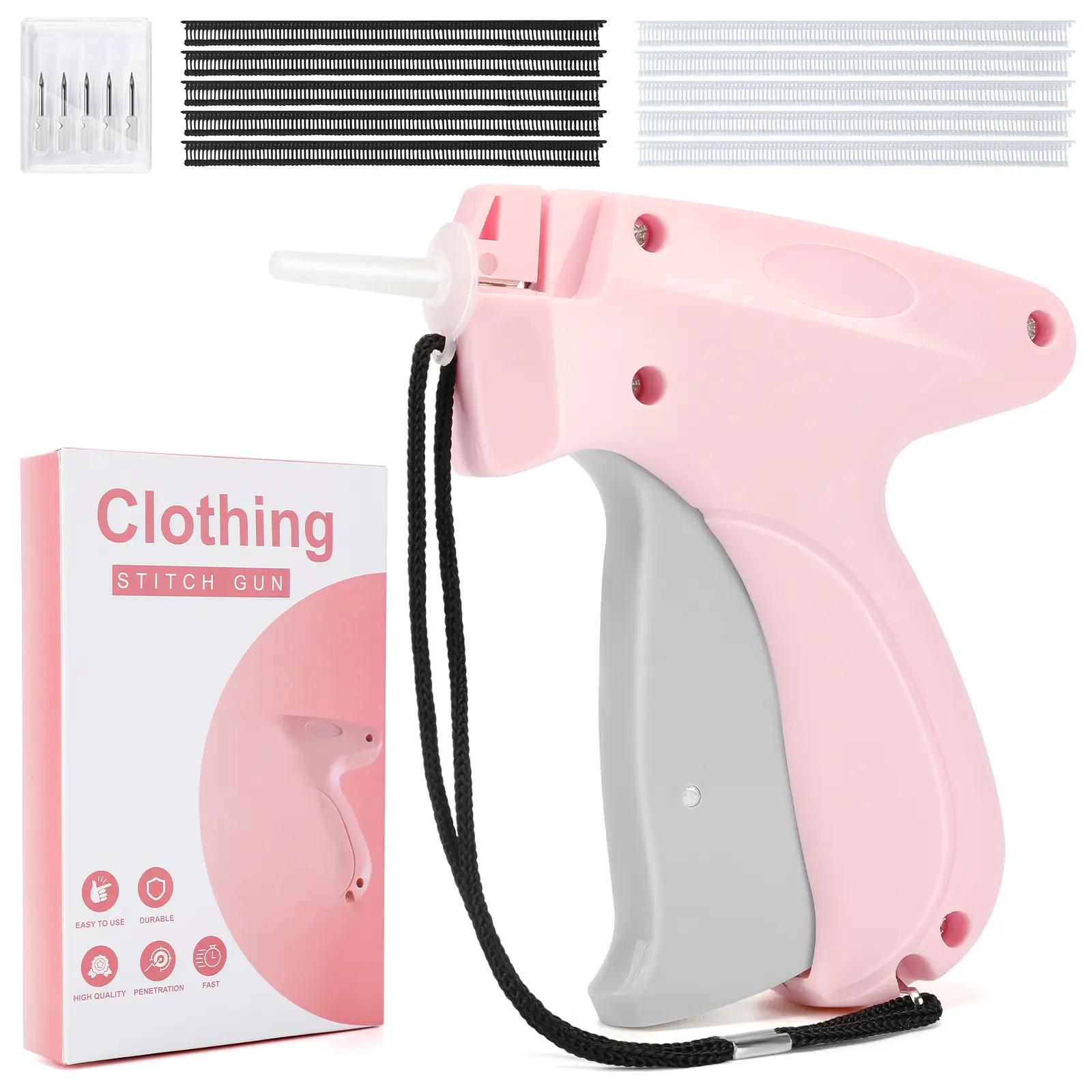 Handheld Fabric Stitch Gun, Mini Portable Sewing Tool for Fabric Bundles, Quilts, Clothes & DIY Crafts, Includes 5 Needles and 1000 Fasteners (Black & White), Fast Repair for Home, Boutique & Sewing Projects