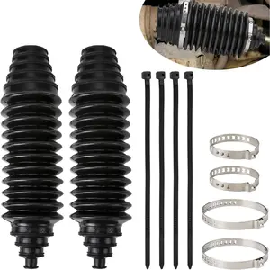 Universal Black Dustproof Silicone Steering Rack and Pinion Inner Tie Rod Boot Kit with Bellow Cable Ties and Clamps