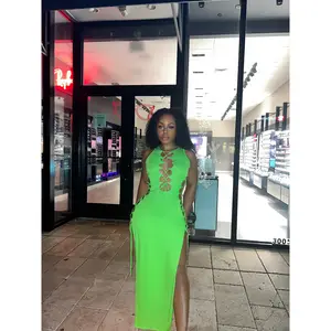 Elza High Slit Dress (Neon)