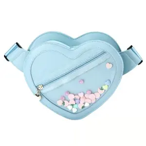 Fascinating Clear Candy Leather Waist Bag Kawaii Purse Transparent Five Color Heart Shape PU Leather Soft Polyester Lining Lightweight 25x14x8 cm