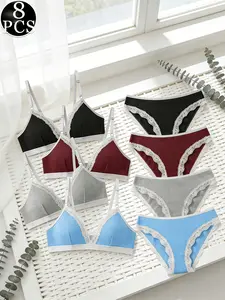 4 Sets lace decoration bra sets no padding wireless bra top panties sets sexy sleepwear
