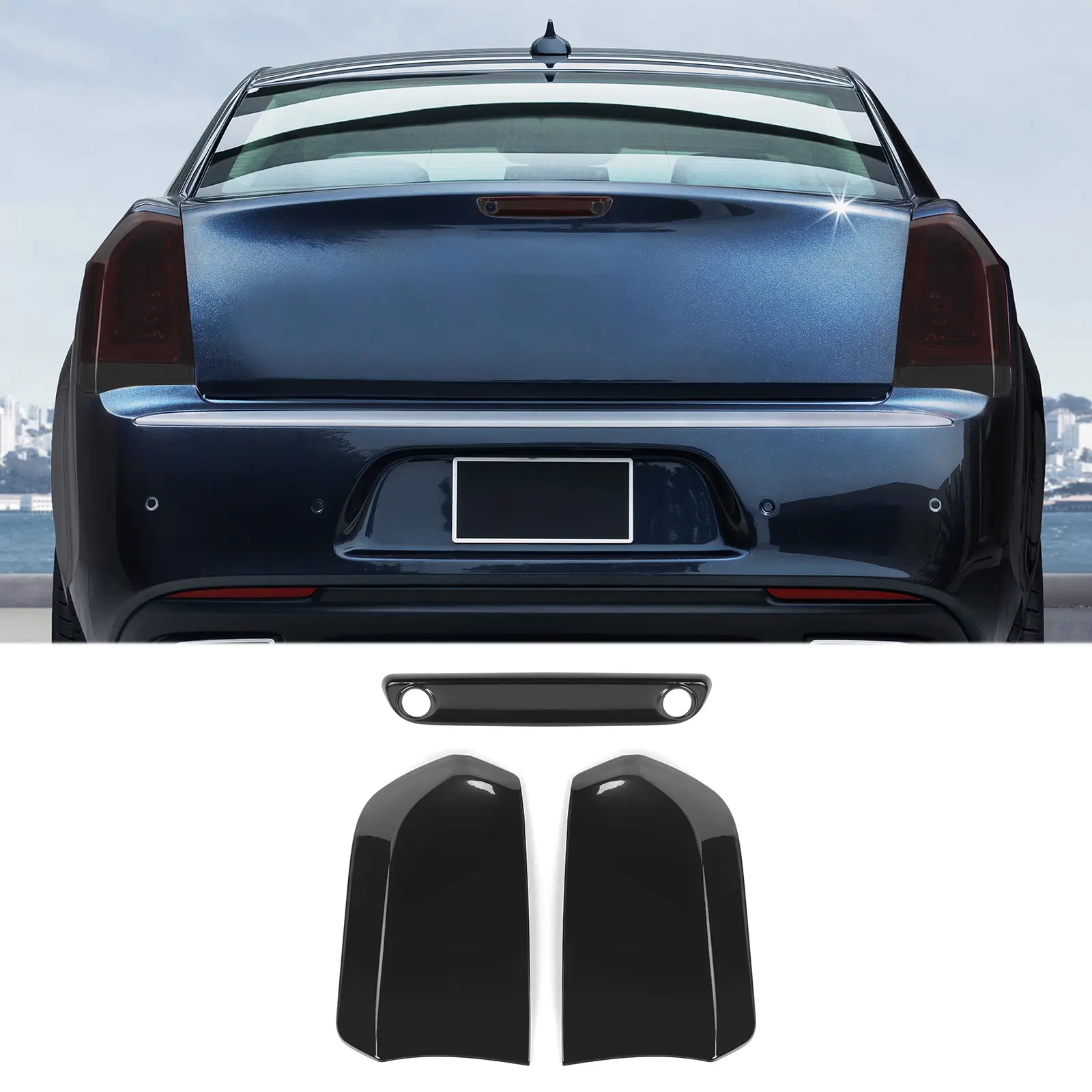 3-Piece Smoked Black Tail Light & Brake Light Cover Trim - Automotive Exterior Decoration with Double-Sided Adhesive, for Chrysler 300C 2015+ Vehicles, Car Accessories, Accessories for Car