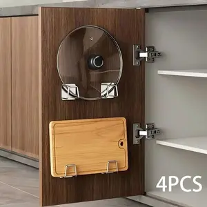 4pcs Kitchen Wall-Mounted Basin Rack, Multi-Functional Home Organizer, Thick Stainless Steel, No Drilling, Pot Lid & Cutting Board Holder