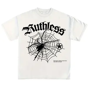 Retro Spider Graphic Cotton T-shirt Casual Streetwear Tee for Men with Ruthless Print Soft Comfortable Boxy Fit Round Neck Short Sleeve Top