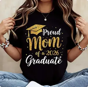 Women's 100% Cotton Breathable Short-Sleeve Crew Neck Cap Graphic T-Shirt - Elegant Casual Day Top for Proud Mom of a 2026 Graduate, Perfect Graduation Season Gift