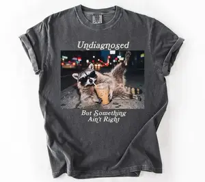 Comfort Colors Undiagnosed But Something Ain't Quite Right Shirt, Funny Iced Coffee Raccoon Graphic Tee, Cute Trash Panda T-Shirt, Meme Gift