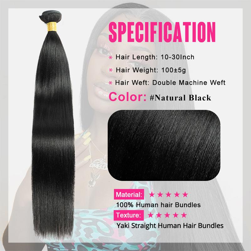 Yaki Straight Bundles Human Hair 1/3/4 Bundles Salon Quality Quick Weave Virgin Human Hair Extension Natural Black Hair Bundles for Sew in