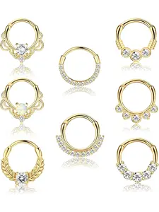 8pcs 16g Septum Clicker Ring, Stainless Steel Cz Opal Cartilage Helix Tragus Hoop, Daith Earrings, Nose Rings, Piercing Jewelry, Helix Pierced Ring