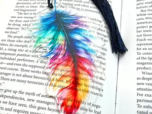 LIfeforce Glass - Colorful Acrylic Feather Bookmark with Navy Blue Silk Tassel
