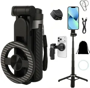 2026 4-in-1 Multifunctional Magnetic mini Selfie Stick with 360° Rotation Compact Stylish Wireless Bluetooth Control Magnetic Phone Holder for Selfies Video Recording Vlogging Compatible with Most Phones - Stabilizer Camera,Maxinum extend to 14.96 inches