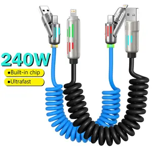 240w Fast Charging USB C Charger with LED Indicator, Spring Extension Dual Port Phone Charger, 1.8m Data Cable for iOS & Android Devices