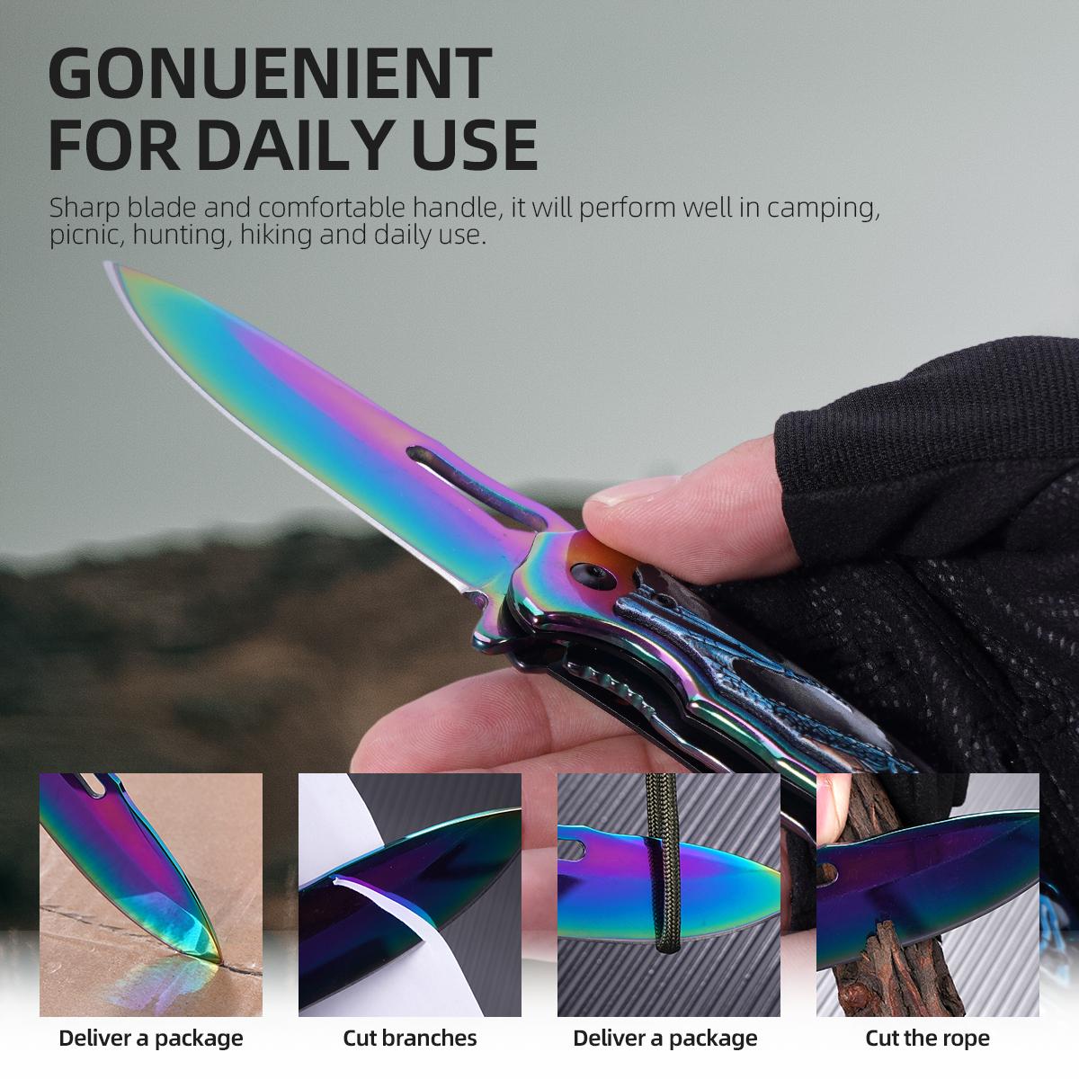 Tactical Iridescent Folding Pocket Knife, Essential Outdoor Survival EDC Tool