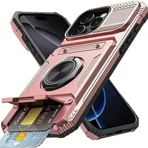 Shockproof Phone Case with Card Slot Durable Metal Stand Compatible with iPhone 11 to 17 Pro Max