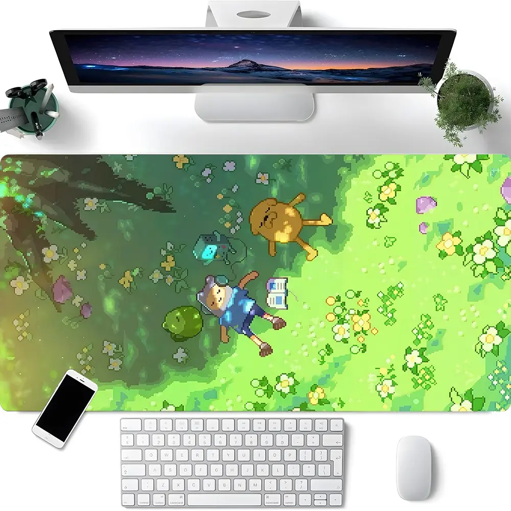 Retro Pixel Art Meadow Scene Large Extended Gaming Mouse Pad, Non-Slip Rubber Base Stitched Lock Edge Desk Mat, Whimsical Pixel Cartoon Art Design, Durable Computer Accessory for Home Office & Gaming Setup, Perfect Gift for Gamers & Pixel Art Fans