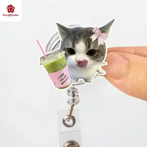 Cat Matcha Badge Reel – Cute Cat "I Love Matcha" ID Holder – Funny Cute Cat Lover, Nurse, Teacher Gift, Accessory