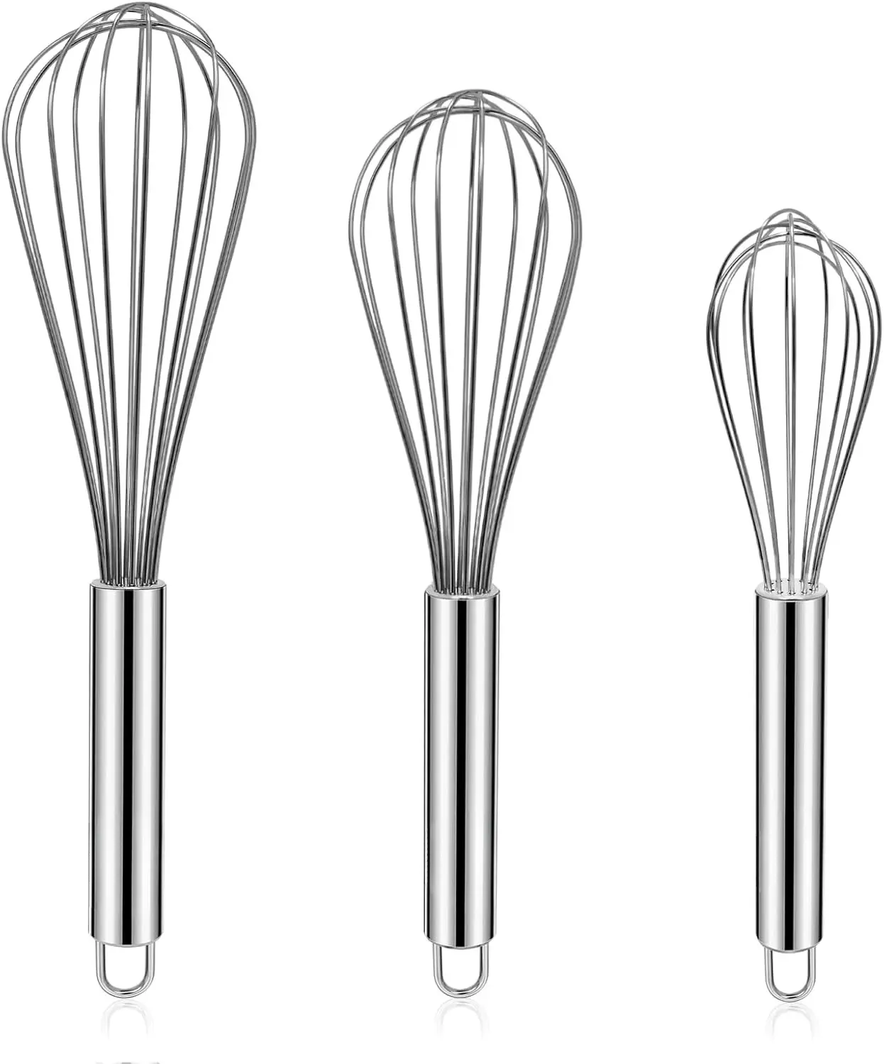[USA Stock] - Stainless Steel Whisk Set 8" 10" 12" Kitchen Whisk Balloon Whisk Kitchen Wisk Wire Whisks for Cooking, Whisking, Blending, Beating, Stirring-3 Pack…