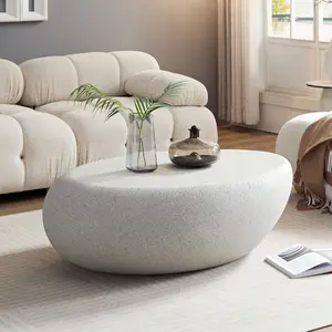 43.31'' Fiberglass Elliptical Coffee Table for Living Room Vintage Table, Matte Rocks Table front of the Sofa, Irregular Center Table, No Need Assembly