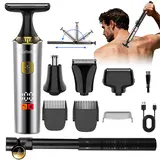 Hatteker 4-in-1 Adjustable Cordless Electric Men's Foil Shaver & Barber Trimmer Kit - Rechargeable Battery, Extendable Auxiliary Arm, Nose Trimmer, Dual-Speed Mode, IPX6 Waterproof, Smooth Skin-Safe Blade, Multiple Heads, Easy Cleansing Full-Body Groomer