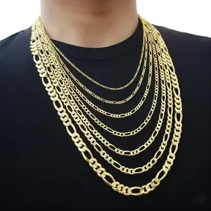 MaxBling81 Gold Plated Brass Figaro Chain Necklaces - Fashionable Jewelry Accessories, Unisex Premium 4mm-12mm Multi-Width Daily Long Chain Link Necklaces for Men, Women