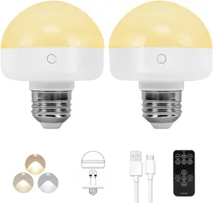 Rechargeable Light Bulbs,7W,350LM,40W Equivalent,Remote Control,E26 Detachable Charging,3 Color Temperatures,Battery Operated Puck Emergency Lamp,Timer,Dimmer,for Non-Hardwired,acks