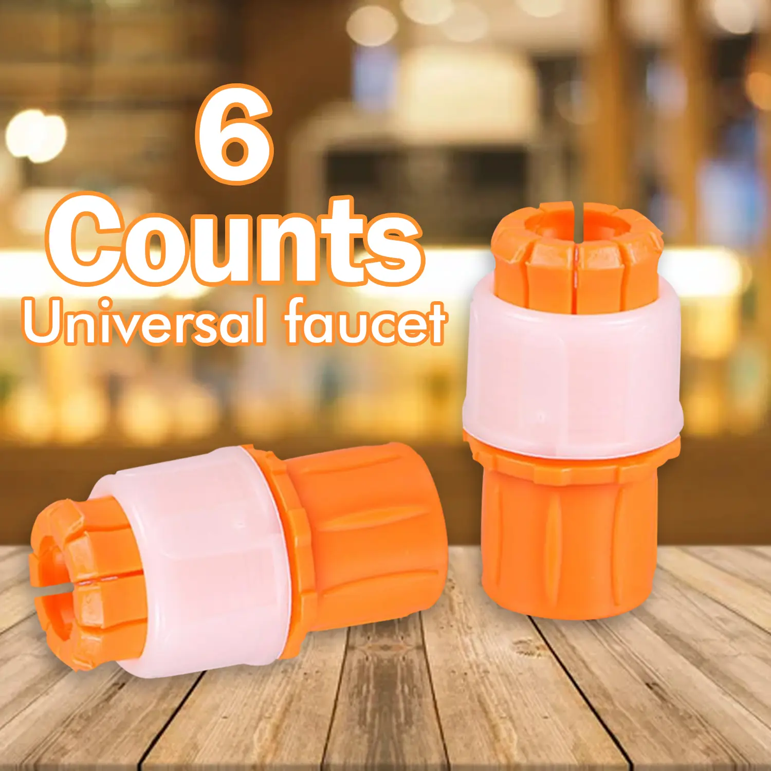 6 Counts Orange Universal Water Connector Tap, Watering Hose Faucet Adapter, Garden Pipe Connector for Indoor/Outdoor Irrigation and Kitchen Use