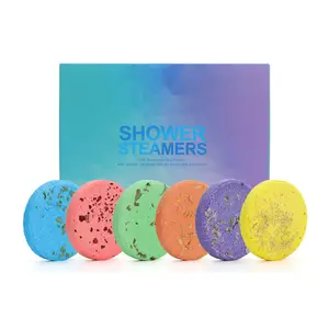 A box of 6 pieces Aromatherapy Essential Oil Shower Tablets Dried Flower Lavender Bath Tablets Shower Aromatherapy Tablets Gift Box Suitable for Gifting Body Care Bath Bomb Set