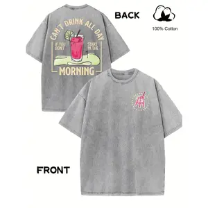 Men's Retro Y2K Style "Can't Drink All Day" Double-Sided Printed Cotton T-Shirt-Black, Loose Version, Short Sleeves, Round Neck, 100% Cotton, Casual Season Shirt, Machine Washable.