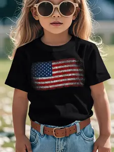 Individualistic round-neck short-sleeved shirts for Boy and girl🔥 American Flag 4th of July Vintage USA Flag Patriotic Novelty Aesthetic Graphic Kid T-Shirt Cute Kid T Shirts Streetwear Tees Tops for Kid