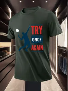 Casual Sports Style Badminton Enthusiast Printed Short Sleeve T Shirt for Daily Sports Training and Outfit