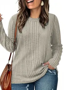 ROSRISS Womens Plus Size Tops Casual Long Sleeve Shirts Lightweight Loose Fit Round Neck Sweatshirts Fall Tunics XL-5XL DPS1160 Winter Ribbed