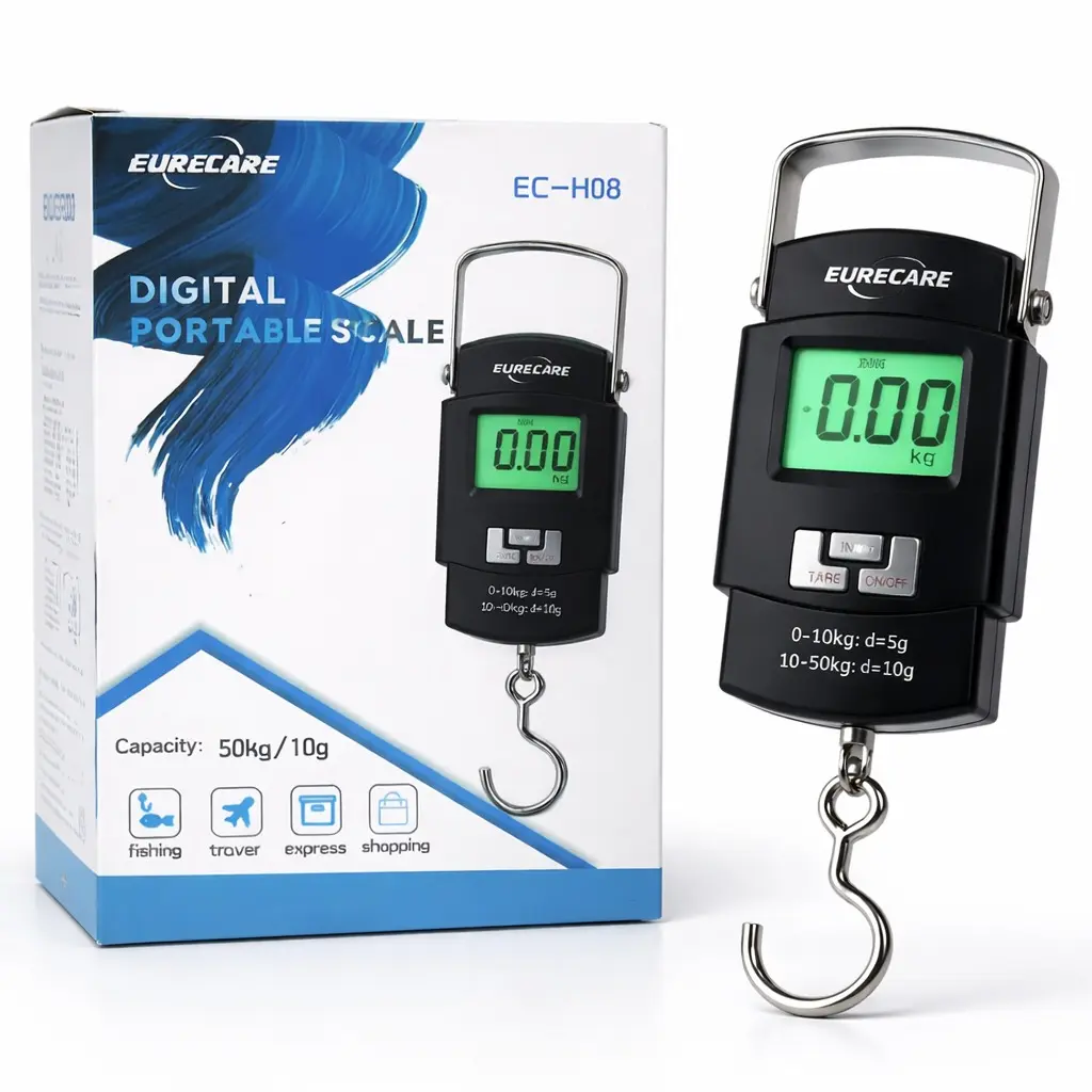 EC-H08 Smart Digital Luggage Scale, 50kg/10g Precision Pocket-Sized Dual-Purpose Hanging Shipping Scale, Compact Portable Travel Accessory with LCD Backlight Easy-to-Read Display, Smart Digital Scale