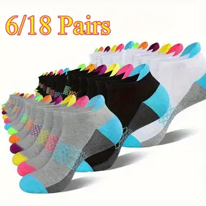 6//12/18 Pairs Men's Anti-slip Sports Running Socks, Outdoor Breathable Running Ankle Cushioning Socks