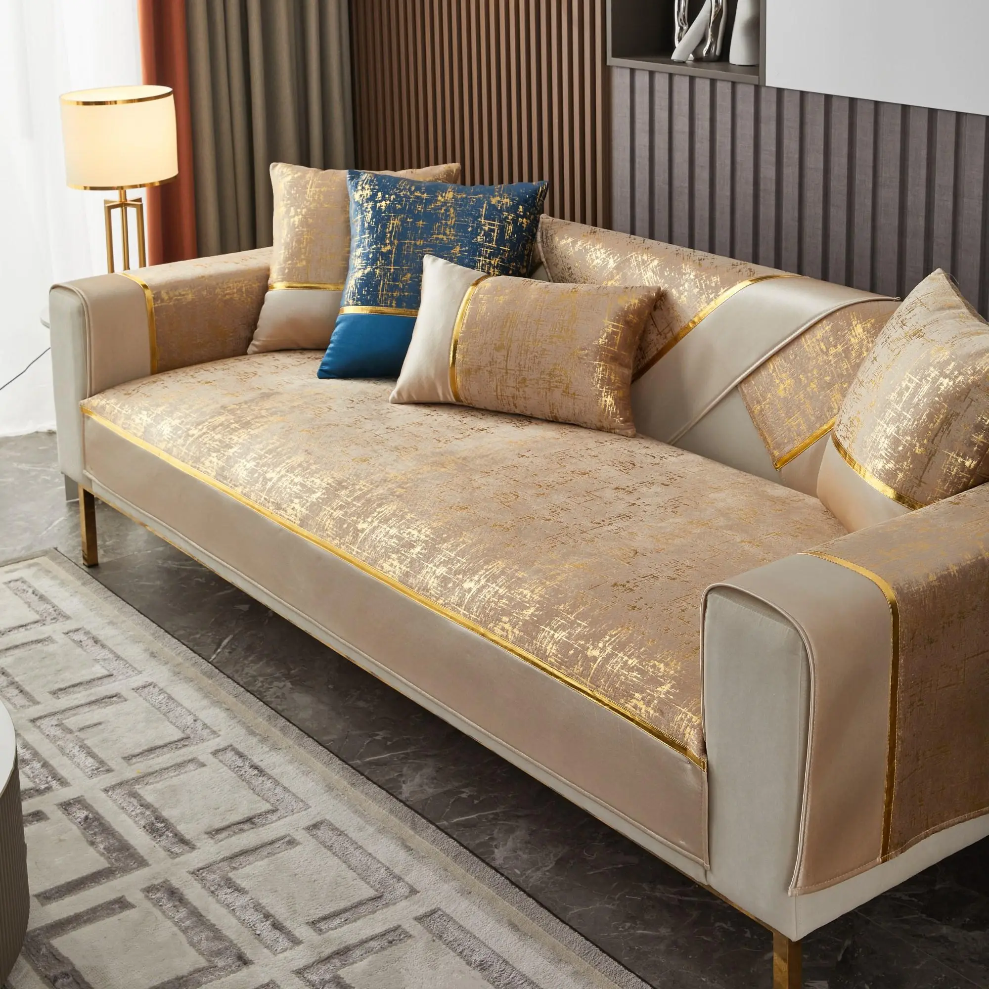 Living Room Anti-slip Furniture Protective Cover Products, 1 Count Hot Stamping Sofa Cover, Couch Back Cushion, Summer Essentials