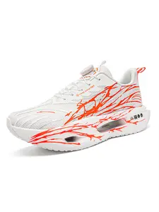 Unisex Luminous Running Shoes, 5 Colors, Splatter Line Print, Knob Buckle, Double-layer Mesh, Popcorn Cushion Midsole