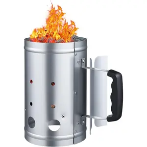 VEVOR Charcoal Chimney Starter, 4 lbs Large Capacity Coal Fireplace, Heavy Duty BBQ Steel Chimney Starter for Charcoal Grill and Barbecues, Compact On - The - Go Carbon Lighter and BBQ Grill Tool, SilverVEVOR Super Brand Day
