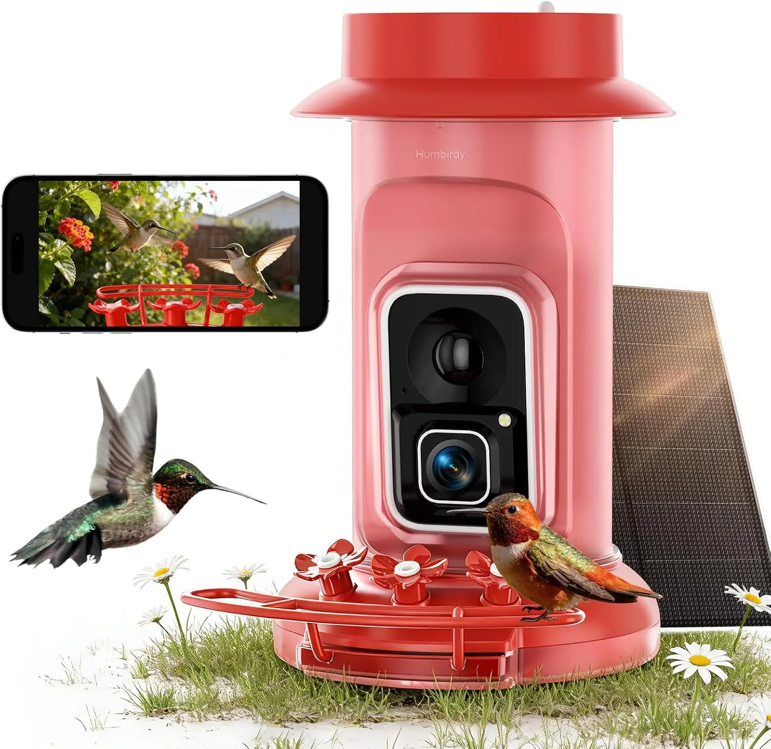 Hummingbird Feeder with Camera, 4K Ultra HD Video at 30fps, 10x Slow-Motion at 120fps,1.9in Closer Focus, No Subscription,Leak Proof, Ant Moat,Solar Powered, 2.4G&5G Wi-Fi,Bird Lover Gift