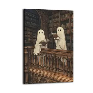 Ghost Reading Book Pattern Artistic Wall Decor, Waterproof Canvas Poster, Cute And Vibrant Poster for Bathroom, Living Room, Bedroom, Dorm, A Perfect Gift Idea for New Year Home Decor