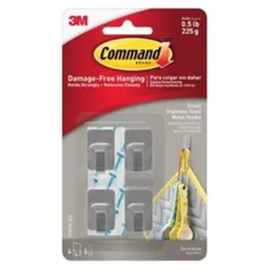 3M 243235 Stainless Steel Hooks with 5 Strips - Small, Pack of 4
