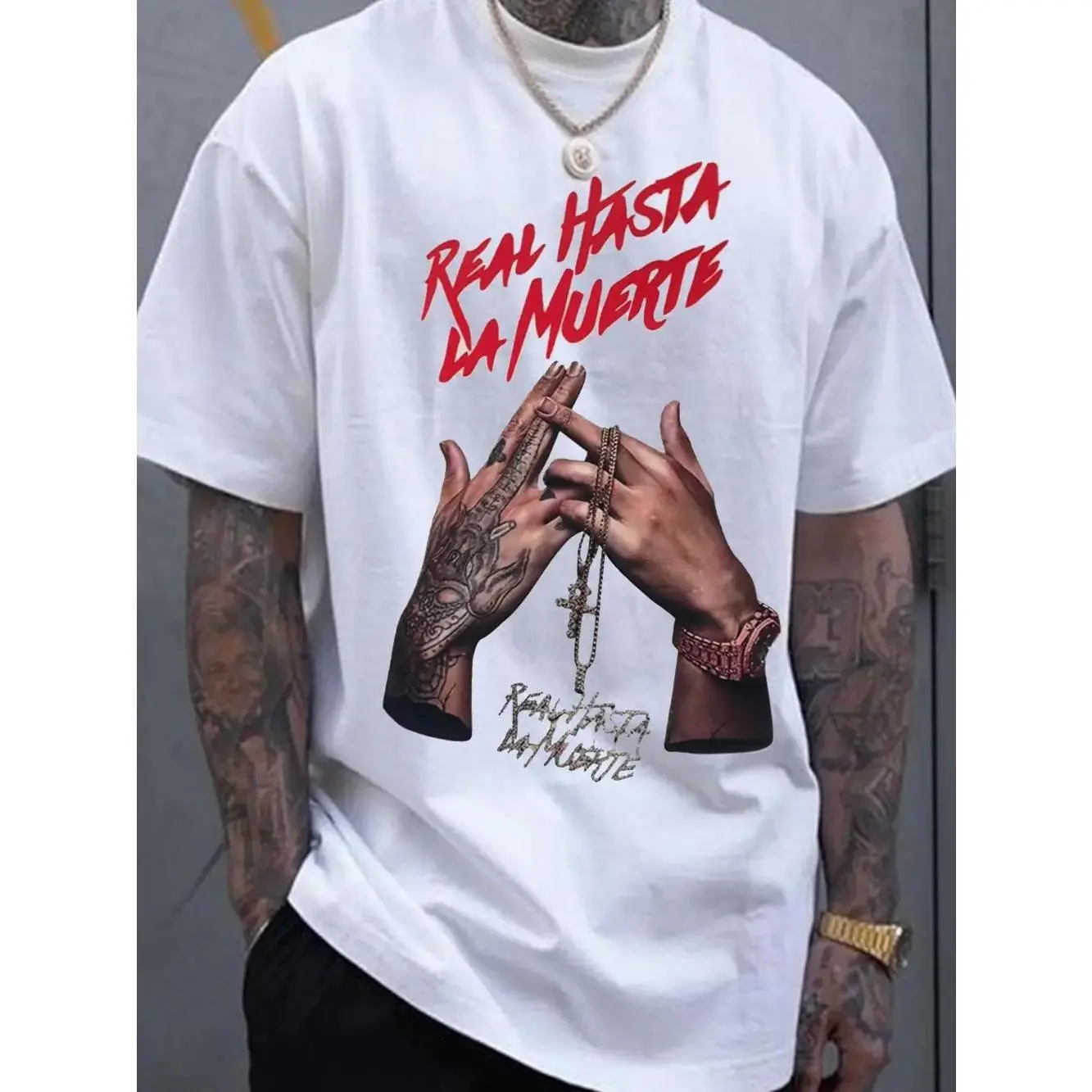 Unisex 100% Cotton Sunny Short-Sleeve Soft Relaxed-Fit Casual AA Real Hasta La Muerte Fan Graphic Streetwear Top, Gift for Fans