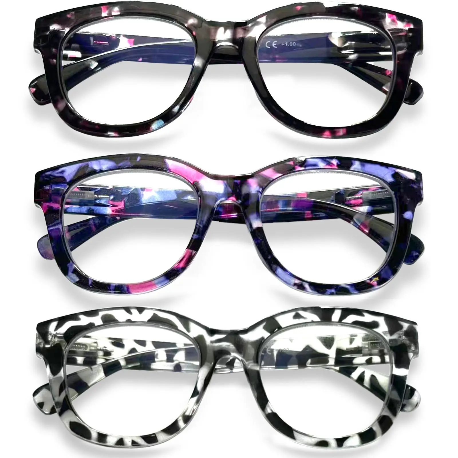 ZOELEAD Reading Glasses for Women, 3-Pack Fashion Tortoise Plastic Frames with Spring Hinges, Non-Prescription Anti-Blue Light Protection Eyewear, Anti-Blue Light Protection Non-Prescription Glasses, Bendable Non-Prescription Glasses