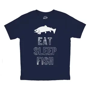 Youth Eat Sleep Fish T Shirt Funny Fishing Tee Cool Graphic Fun Crazy for Kids Funny T Shirts Funny Fishing Short Sleeve Novelty Tees for Kids Navy