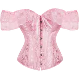 Women's High Cute Retro Lace Overbust Corset Top - Off-Shoulder Bodice, Hook&Eye Front, Adjustable Lacing, Polyester Knitting Fabric Shapewear for Party, Wedding (Do Not Wring),sohochic