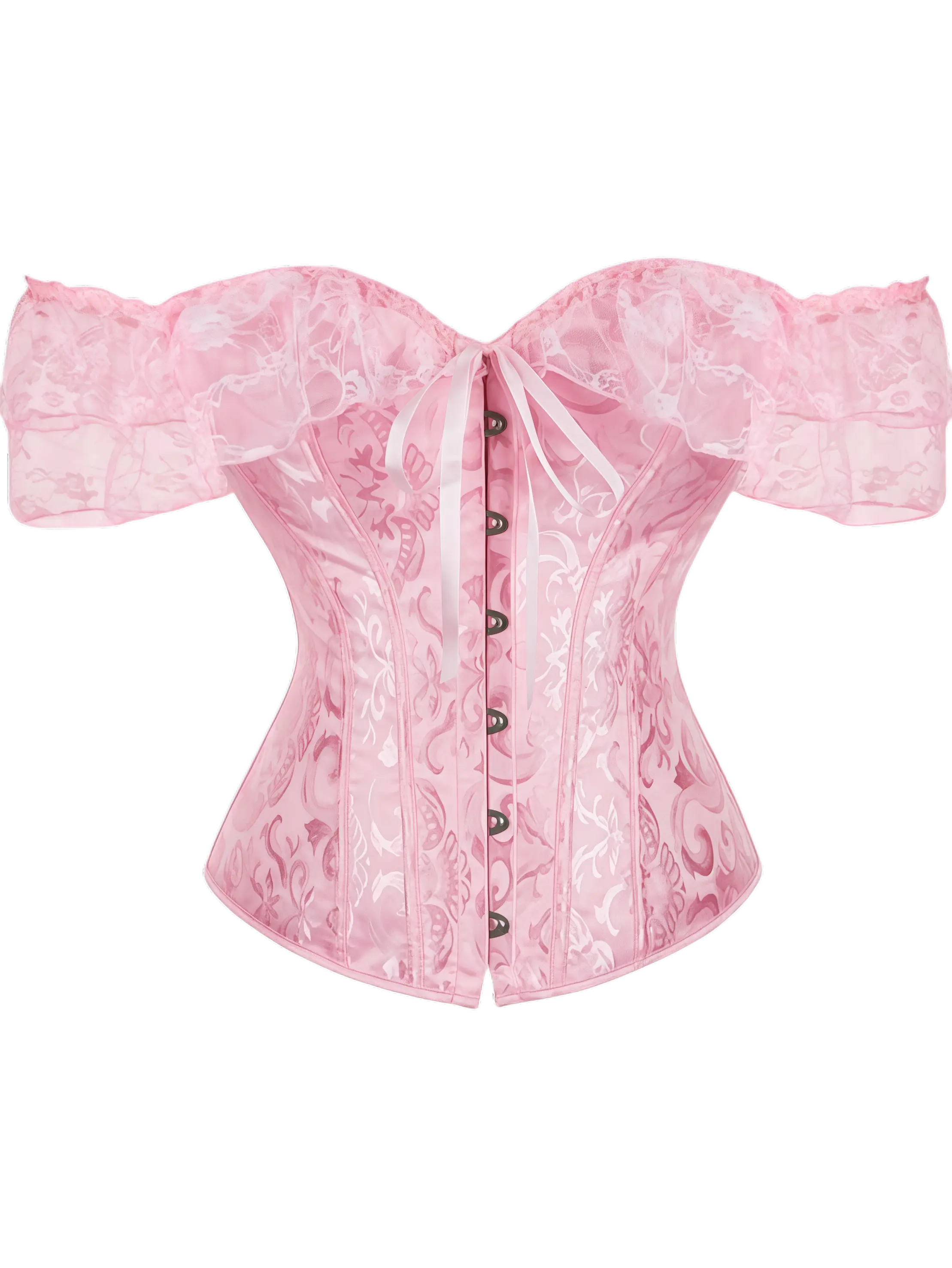 Women's Fashion Stylish Polyester Lace-Sleeved Corset Top - Adjustable Criss Cross Lacing, Hook-Eye Front, Comfortable Waist Trainer Shapewear - For Casual Wear, Party Costumes (Stylish Women's Wear Corset Tops)