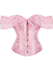 Women's Lace Sleeve Corset Top with Adjustable Criss Cross Lacing & Hook Eye Front for Party & Waist Trainer Costume Tops Clothes Fashion Womenswear