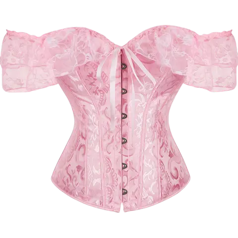 Women's High Cute Retro Lace Overbust Corset Top - Off-Shoulder Bodice, Hook&Eye Front, Adjustable Lacing, Polyester Knitting Fabric Shapewear for Party, Wedding (Do Not Wring),sohochic